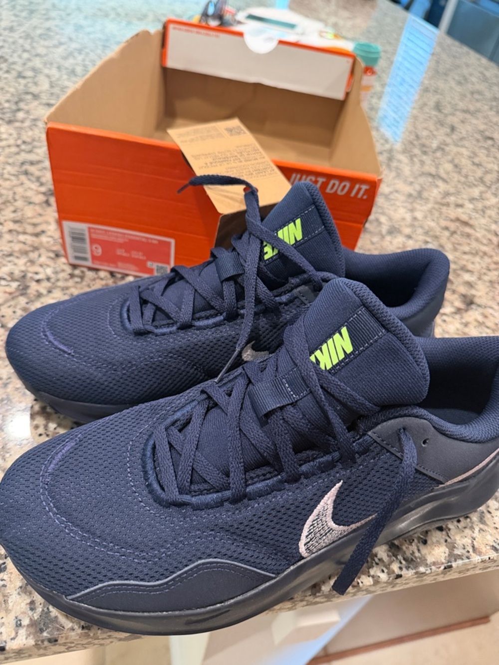 Nike Navy Athletic Sneakers with Lime Accent